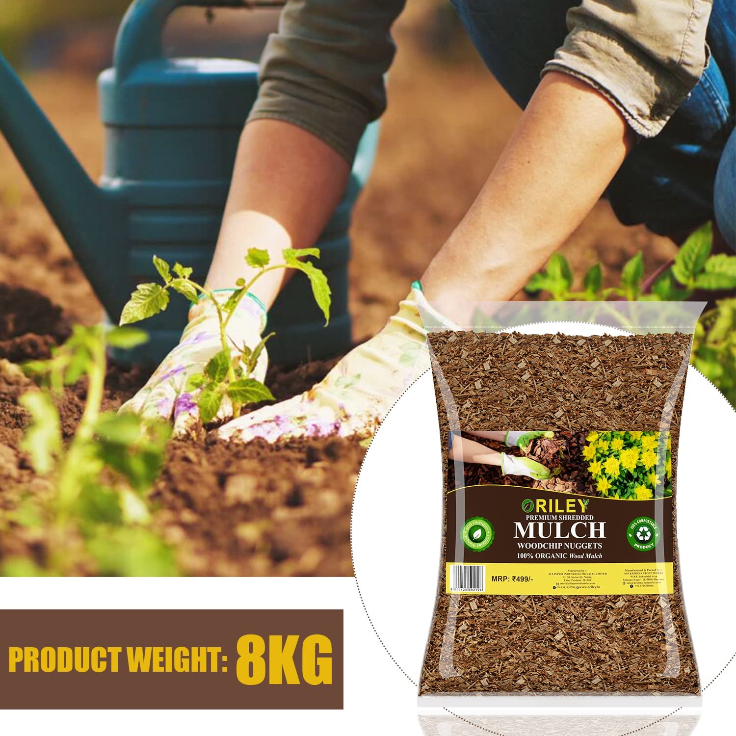 Oriley 100% Natural Mulch (8 Kg) Wooden Manure Woodchip Nuggets